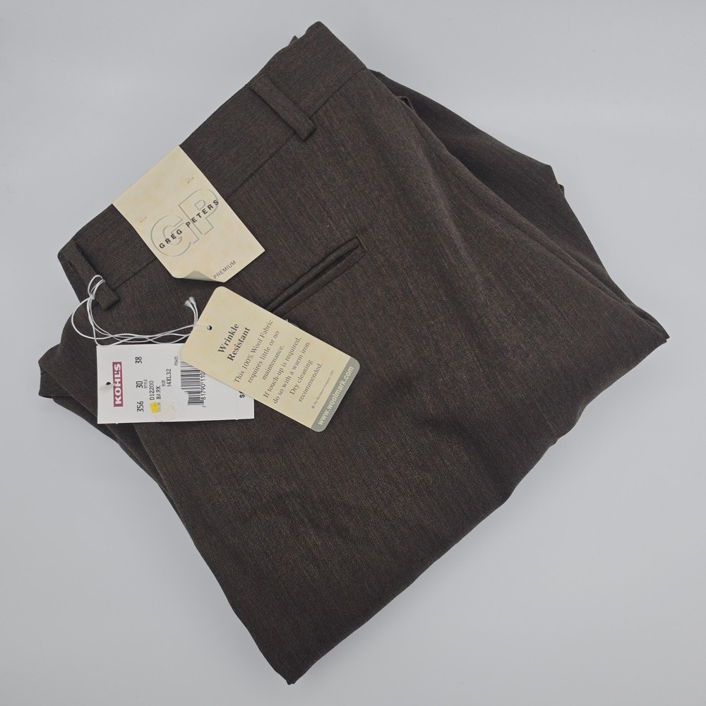 Greg Peters Dress Pants Mens 34x32 Brown Wool Pleated Cuffed Wrinkle NEW